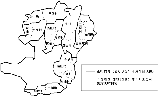 昭和の大合併以前の町村界と旧7町村界図