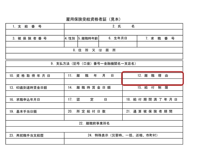 雇用保険受給資格者証の見本